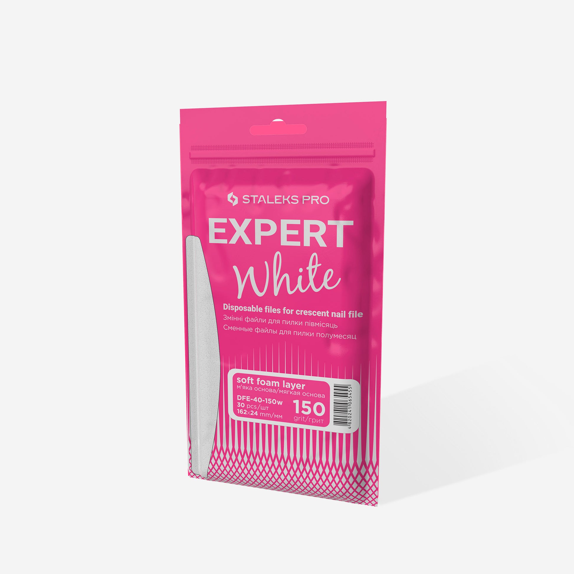 STALEKS PRO EXPERT 40 white crescent adhesive nail file refills, 150 grit, 30 pcs