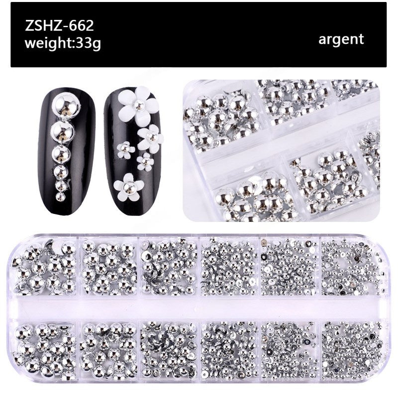 Half-Round Flat-Back Pearl Nail Art Mix