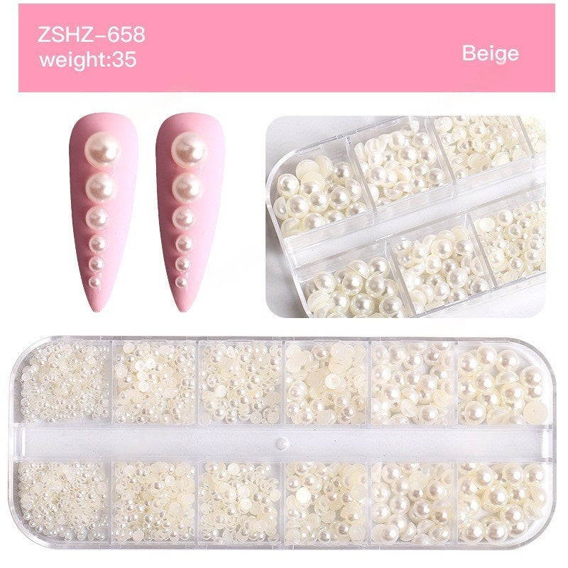 Half-Round Flat-Back Pearl Nail Art Mix