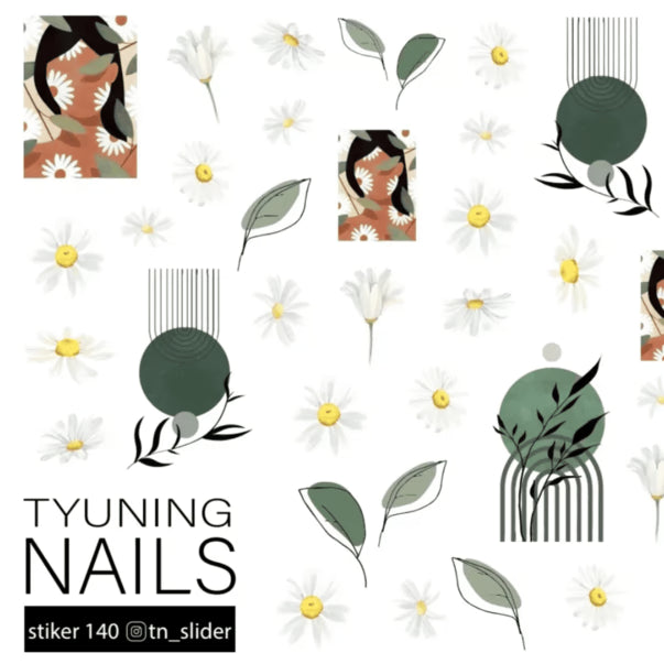 Tyuning Nails Nail Sliders №140 – Daisies & Silhouettes sheet 