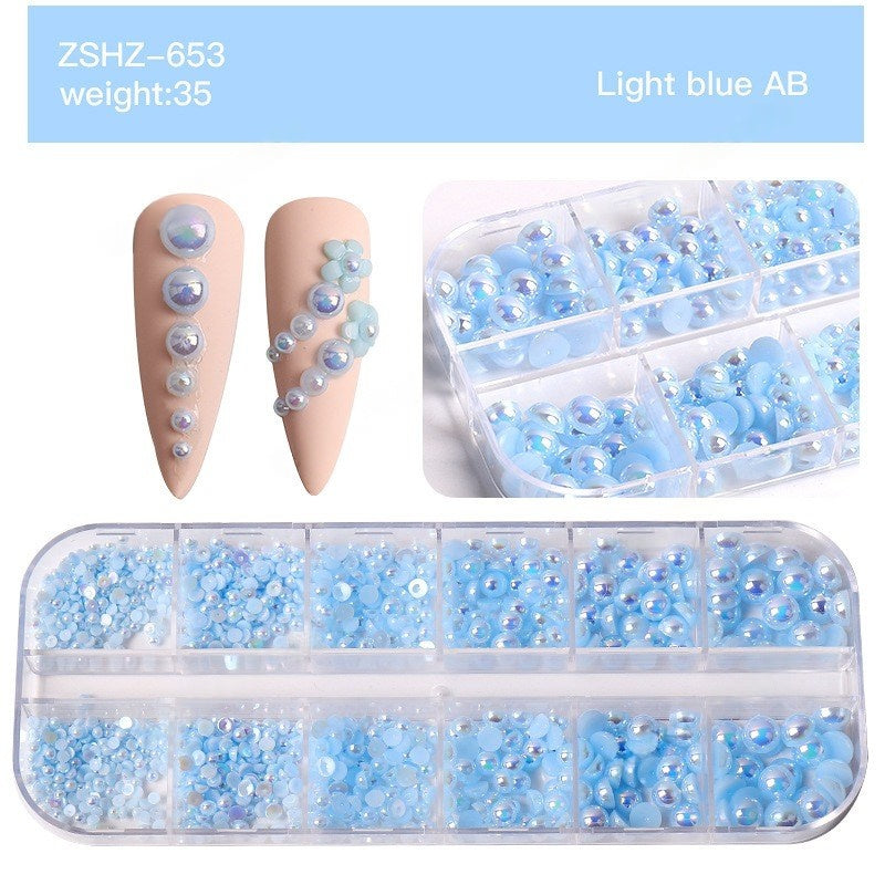 Half-Round Flat-Back Pearl Nail Art Mix