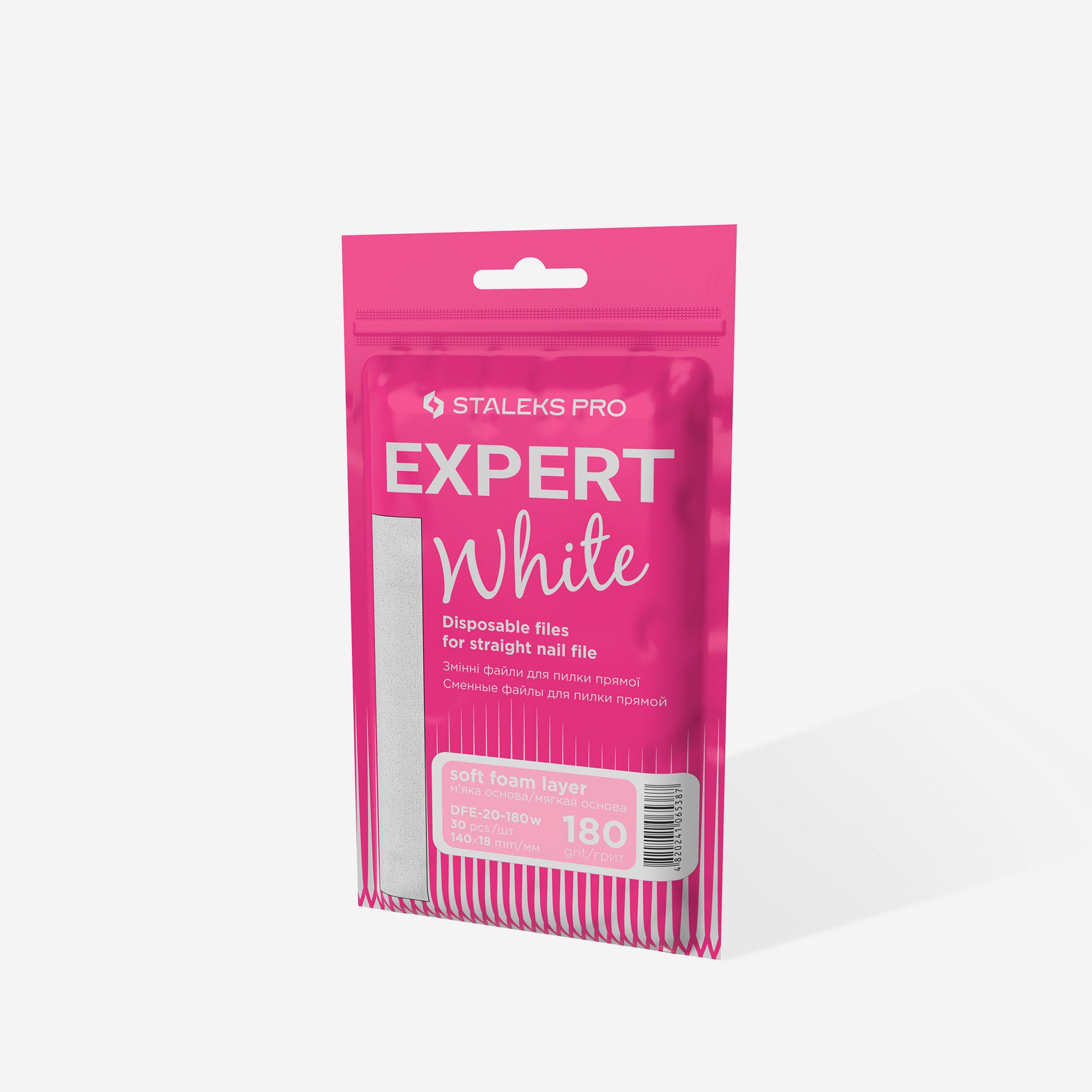 STALEKS PRO EXPERT 20 white adhesive nail file refills, 180 grit, 30 pcs
