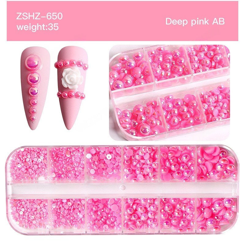 Half-Round Flat-Back Pearl Nail Art Mix