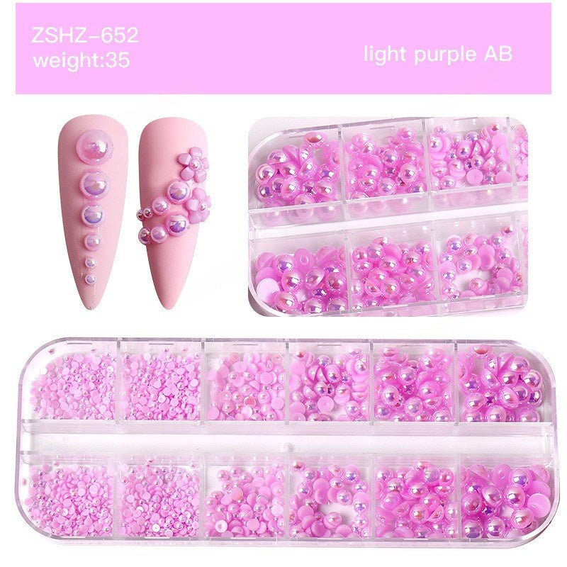 Half-Round Flat-Back Pearl Nail Art Mix