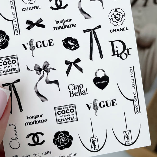 SLIDIZ Nail Sliders №286 – Brand Logos, Black Bows & Text product sheet