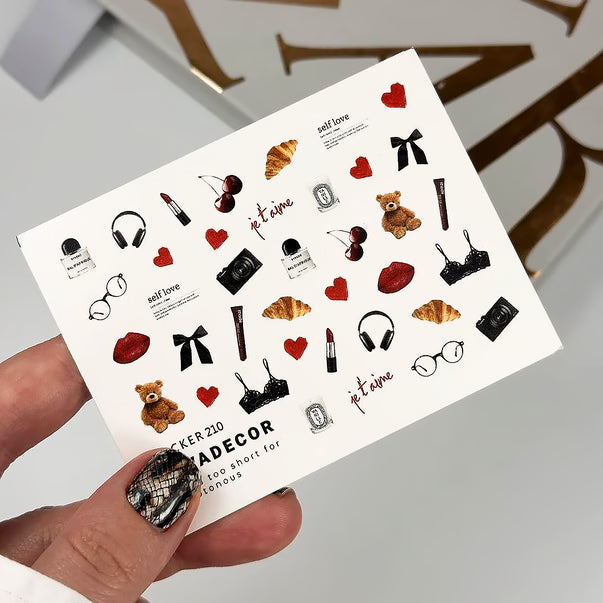 Sova Decor Nail Sliders №210 – Hearts & Self-Love Text