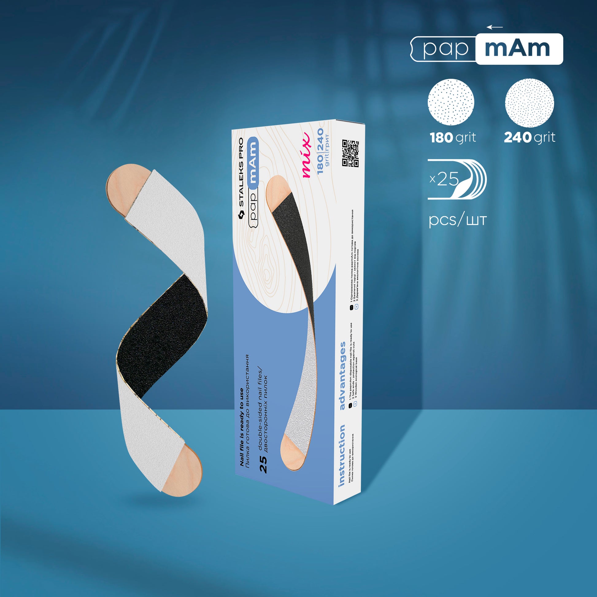 STALEKS PRO EXPERT 22 papmAm Mix wooden-base nail files 180/240 grit pack of 25 