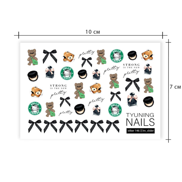 Tyuning Nails Nail Sliders №146 – Teddy Bears & Black Bows product sheet
