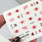 Sova Decor Nail Sliders №213 – Red Bows, Hearts & Text