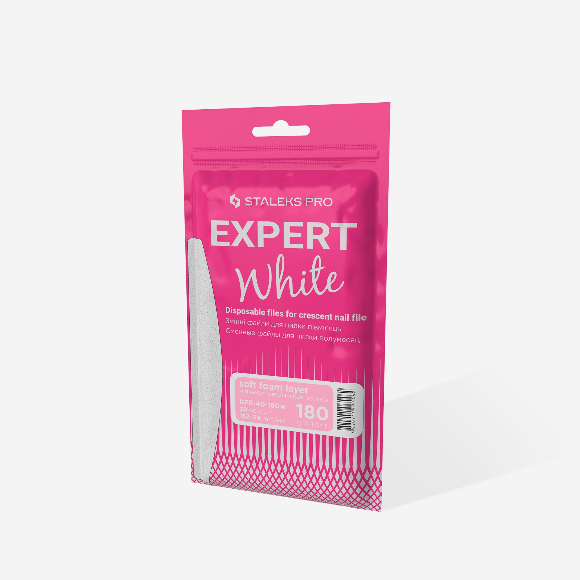 STALEKS PRO EXPERT 40 white crescent adhesive nail file refills, 180 grit, 30 pcs