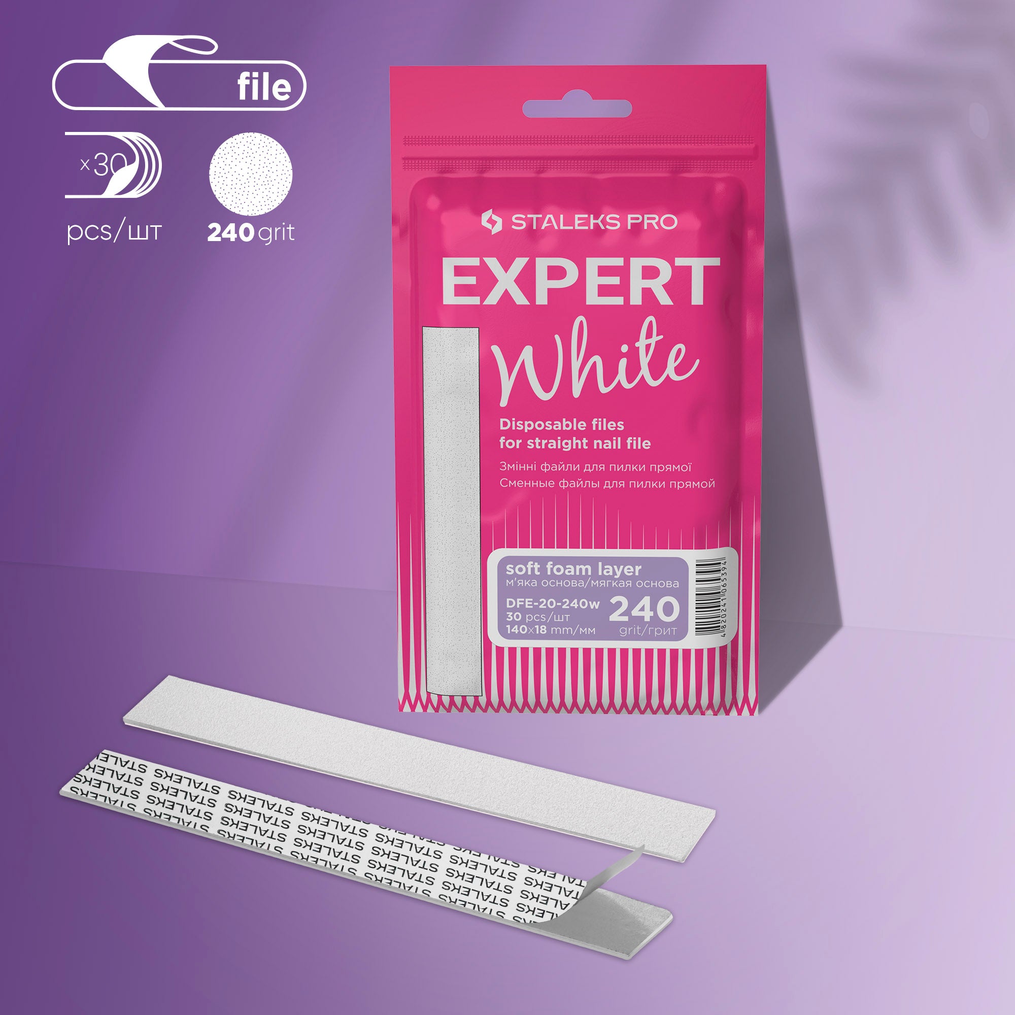 STALEKS PRO EXPERT 20 white adhesive nail file refills, 240 grit, 30 pcs