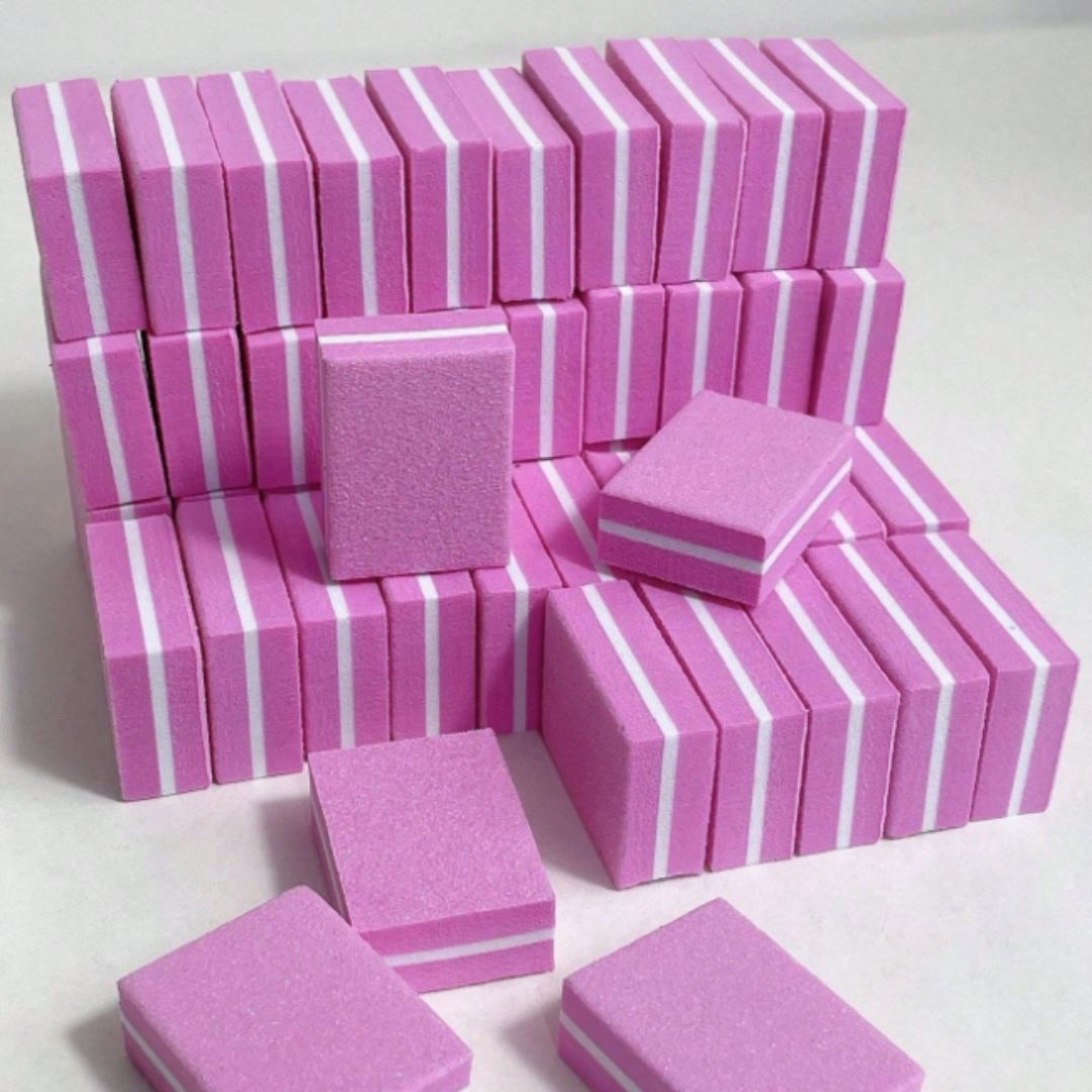 Mini Pink Nail Buffer Blocks, 100/180 Grit, 50 pcs