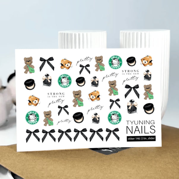  Tyuning Nails Nail Sliders №146 – Teddy Bears & Black Bows product sheet