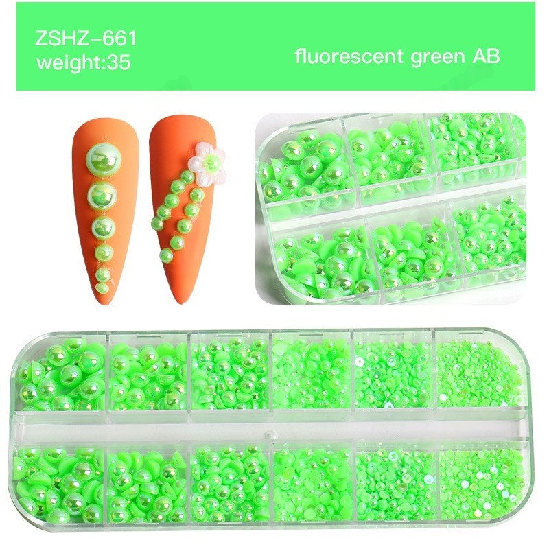 Half-Round Flat-Back Pearl Nail Art Mix