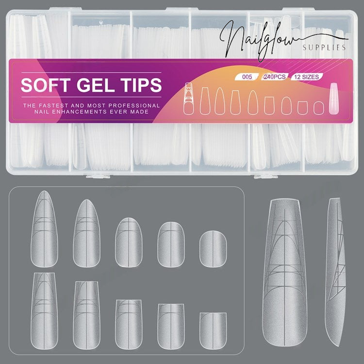 Full-Cover Soft Gel Nail Tips, 240 pcs, 12 Sizes Ballerina