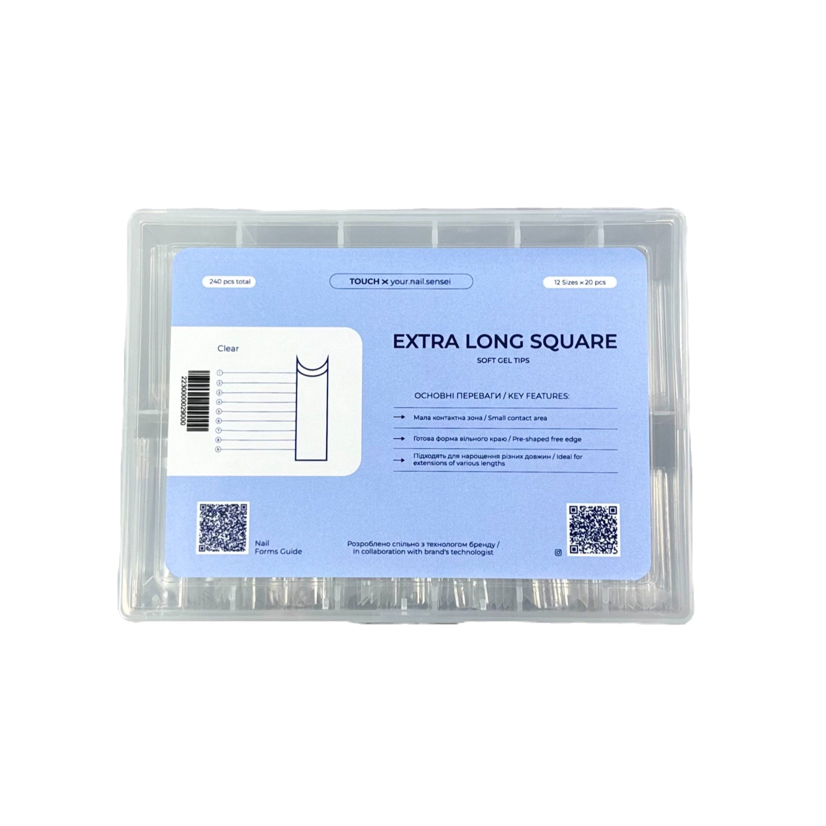 Touch Soft Gel Tips  - Extra long Square, 240 pcs 