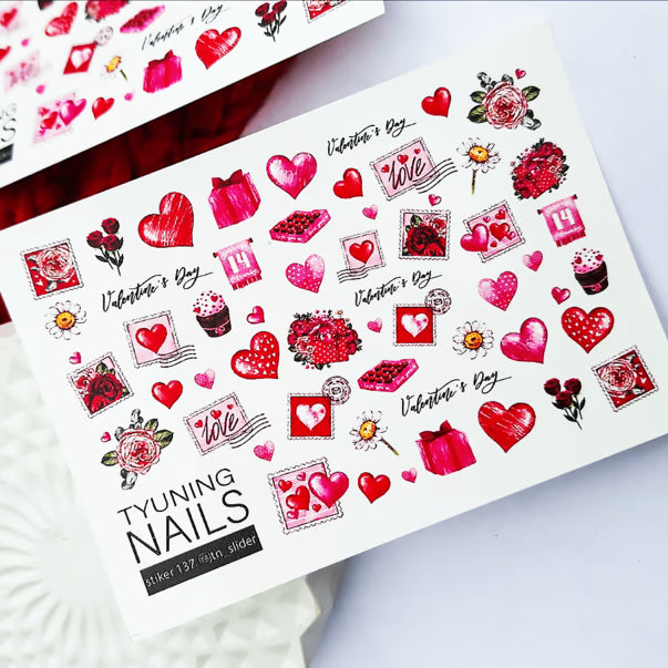 Tyuning Nails Nail Sliders №137 – Hearts, Sweets, Flowers & Text product sheet