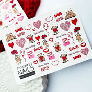 Tyuning Nails Nail Sliders №132 – Teddy Bear, Hearts & Valentine Motifs product sheet