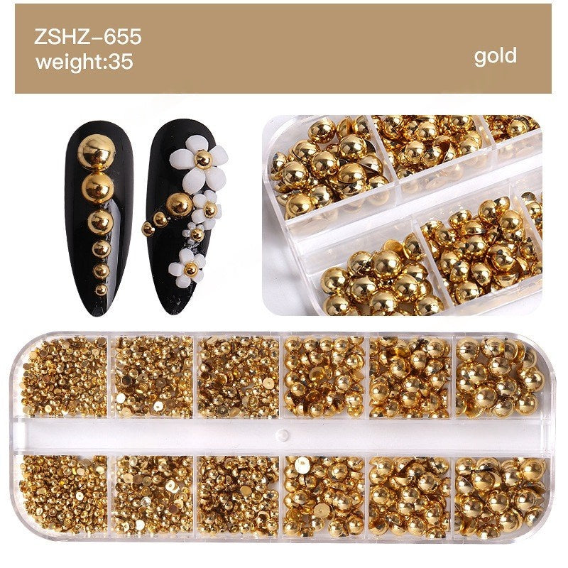 Half-Round Flat-Back Pearl Nail Art Mix