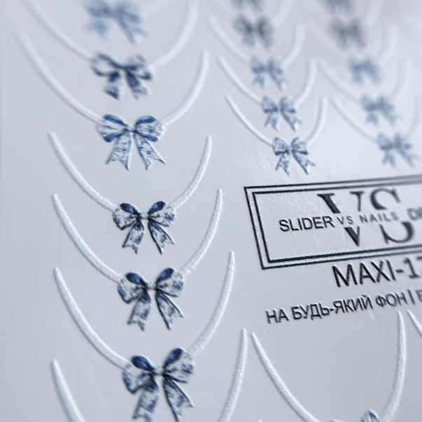 VS Nails MAXI French Nail Sliders №129 – Blue Bows product sheet