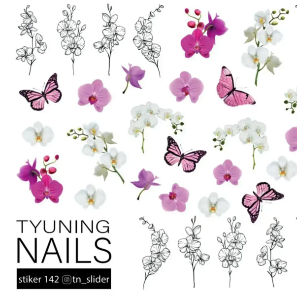 Tyuning Nails Nail Sliders №142 – Orchids & Butterflies product sheet