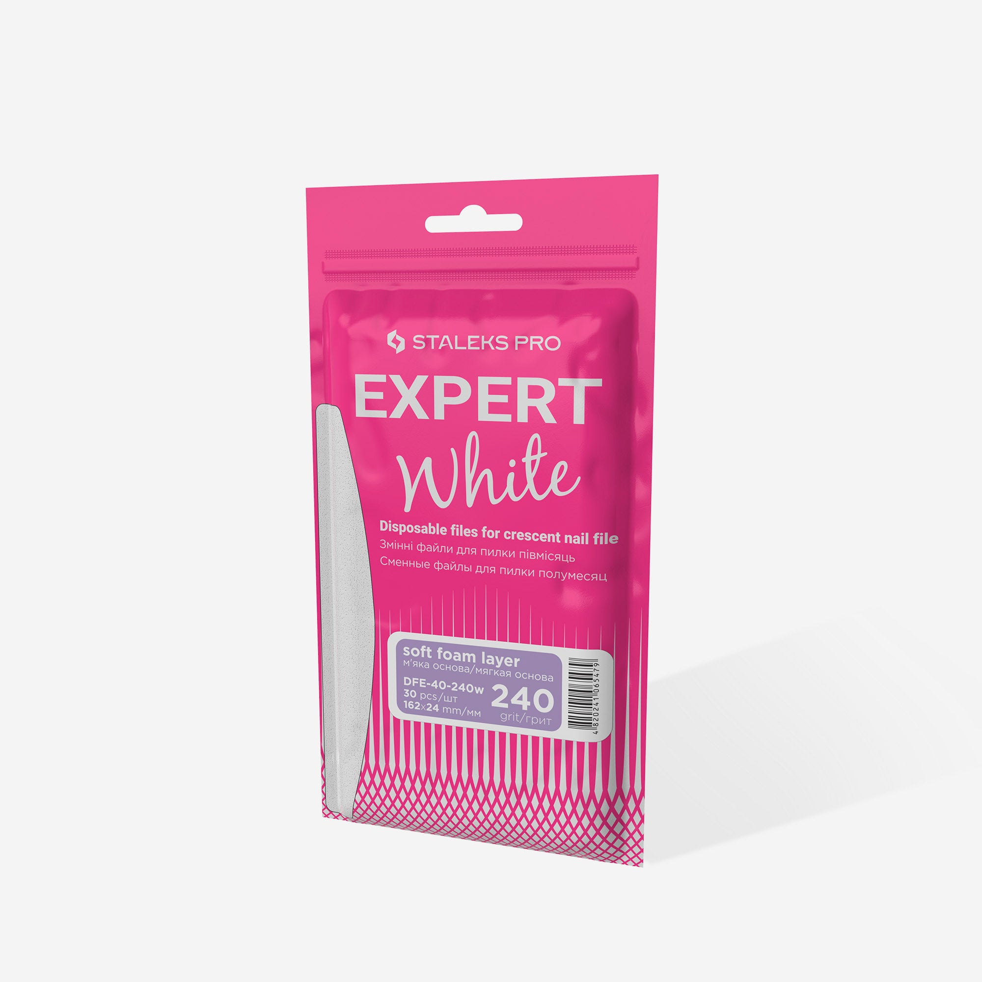STALEKS PRO EXPERT 40 white crescent adhesive nail file refills, 240 grit, 30 pcs