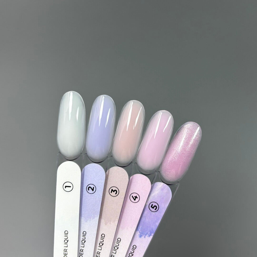 TOUCH BUILDER LIQUID, 15ml – Colour swatch 1-5