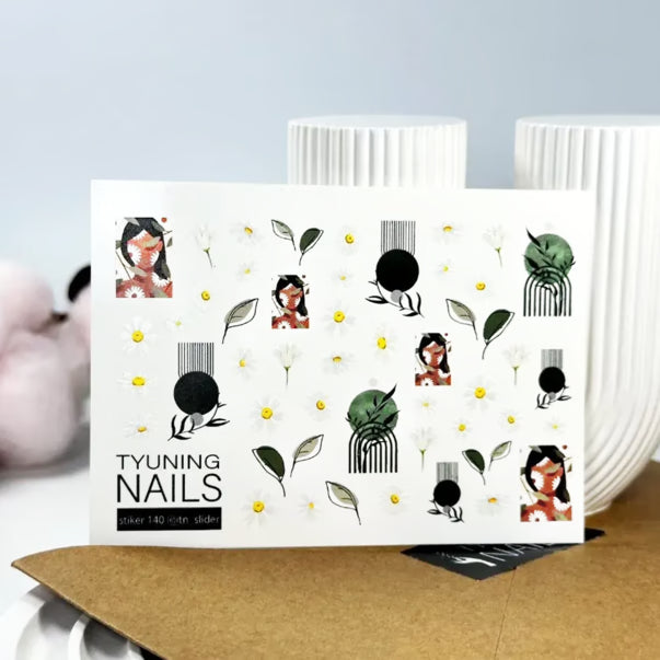Tyuning Nails Nail Sliders №140 – Daisies & Silhouettes product sheet