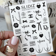 SLIDIZ Nail Sliders №286 – Brand Logos, Black Bows & Text product sheet