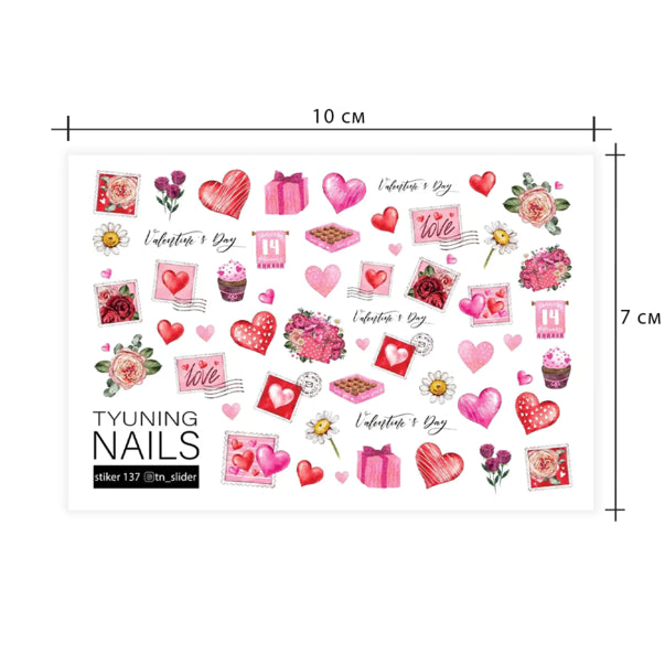 Tyuning Nails Nail Sliders №137 – Hearts, Sweets, Flowers & Text product sheet