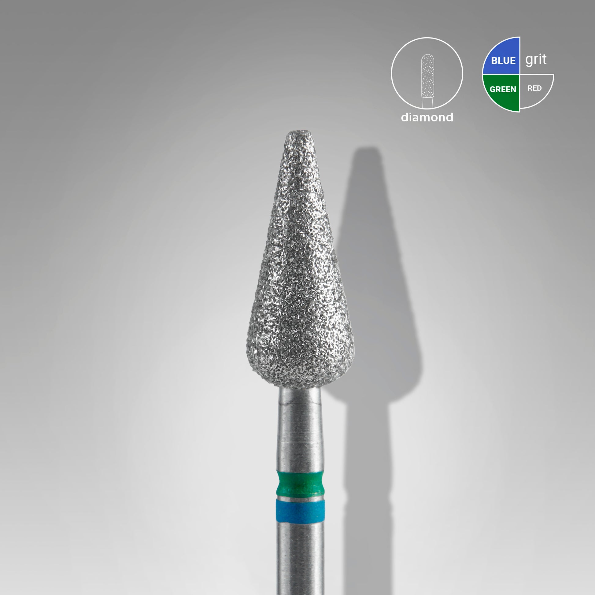 STALEKS PRO EXPERT DUO blue-green pointed pear diamond nail drill bit, 5 × 12 mm