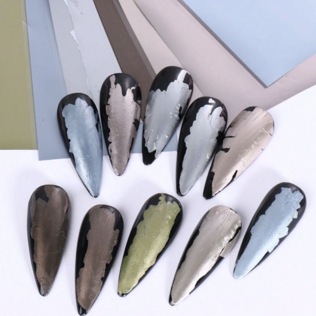 Silver & Cool Gold Transfer Nail Foil Set (10 Designs) - NailGlow Supplies