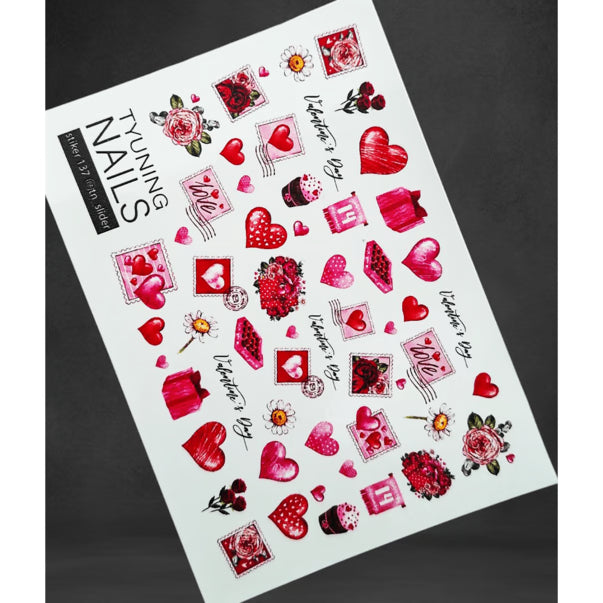 Tyuning Nails Nail Sliders №137 – Hearts, Sweets, Flowers & Text product sheet