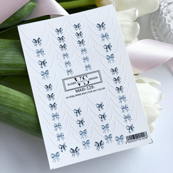 VS Nails MAXI French Nail Sliders №129 – Blue Bows product sheet