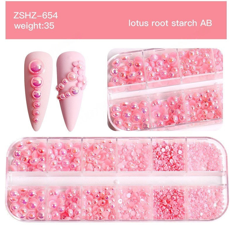 Half-Round Flat-Back Pearl Nail Art Mix