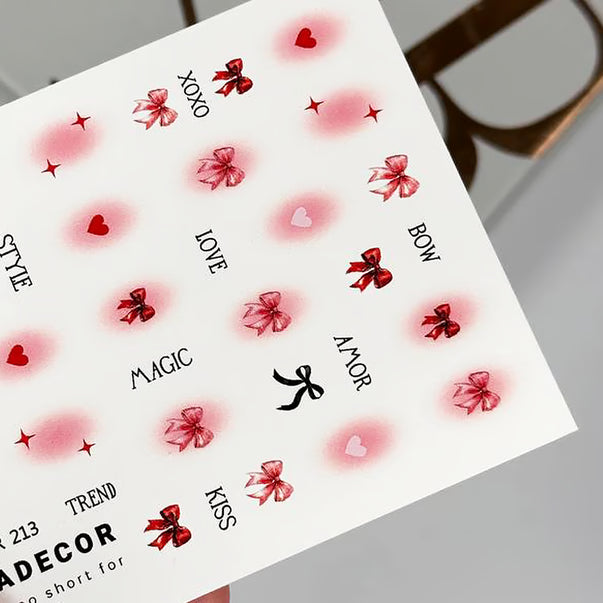 Sova Decor Nail Sliders №213 – Red Bows, Hearts & Text