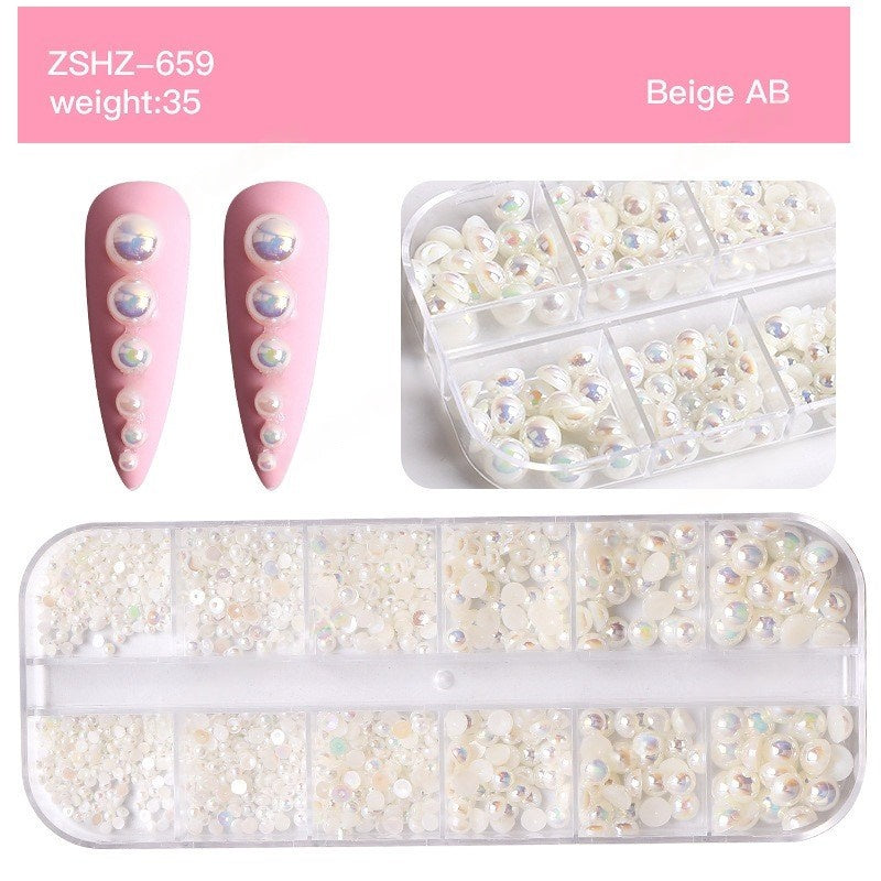 Half-Round Flat-Back Pearl Nail Art Mix