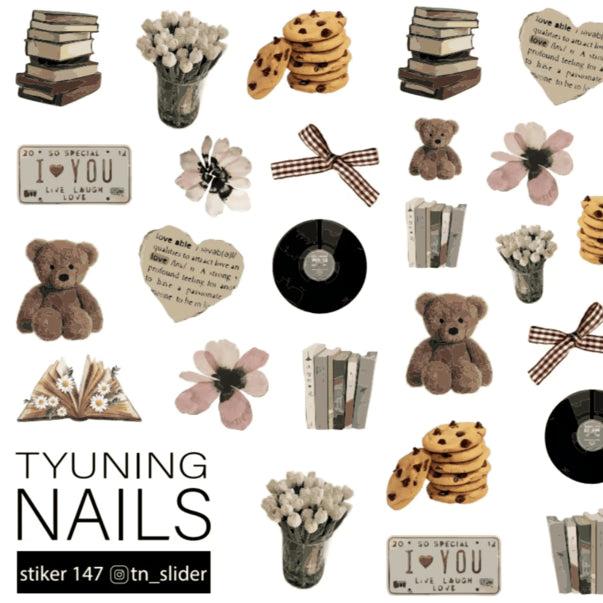 Tyuning Nails Nail Sliders №147 – Teddy Bear, Books & Cookies product sheet