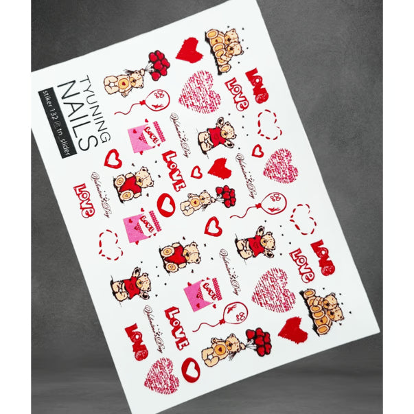 Tyuning Nails Nail Sliders №132 – Teddy Bear, Hearts & Valentine Motifs product sheet