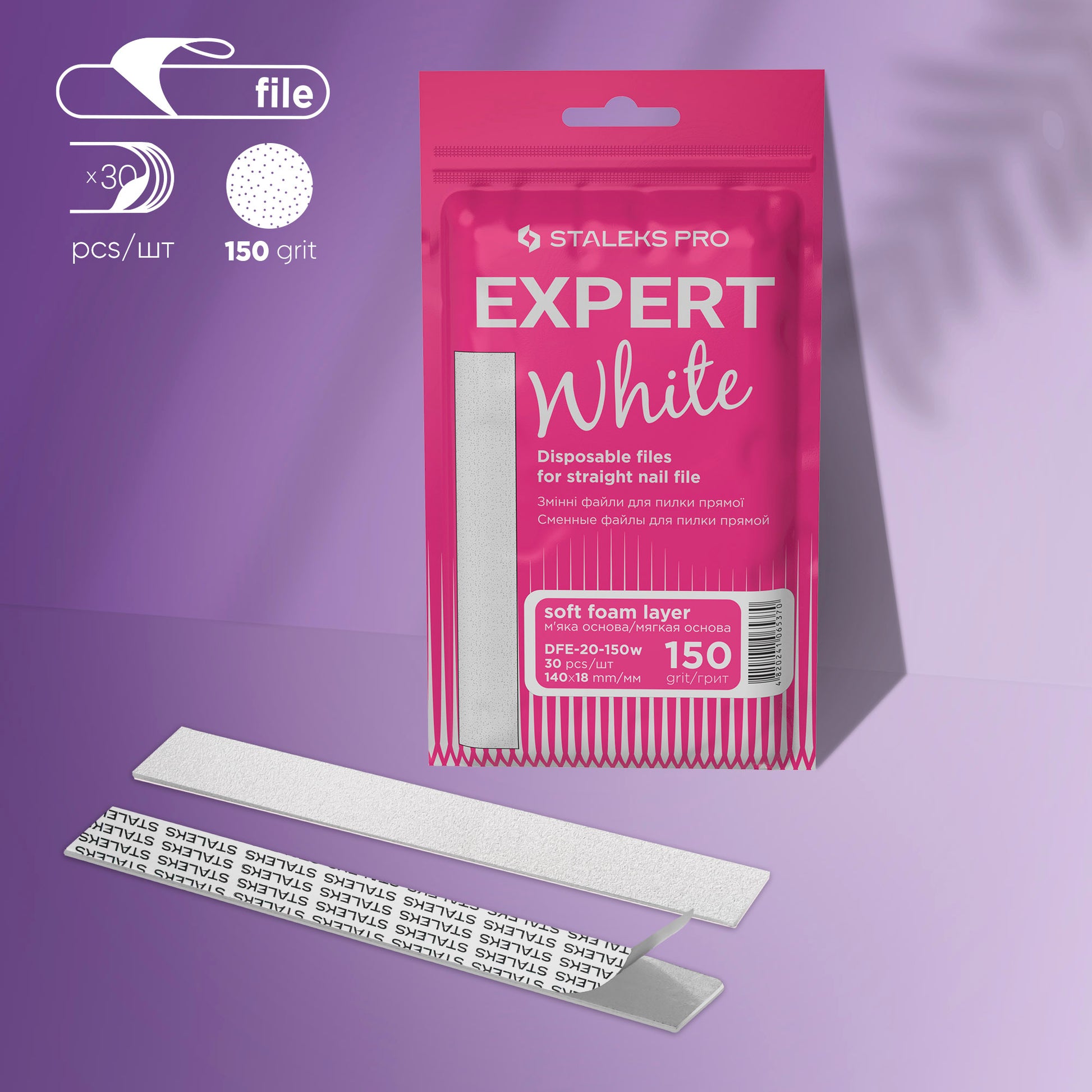 STALEKS PRO EXPERT 20 white adhesive nail file refills, 150 grit, 30 pcs
