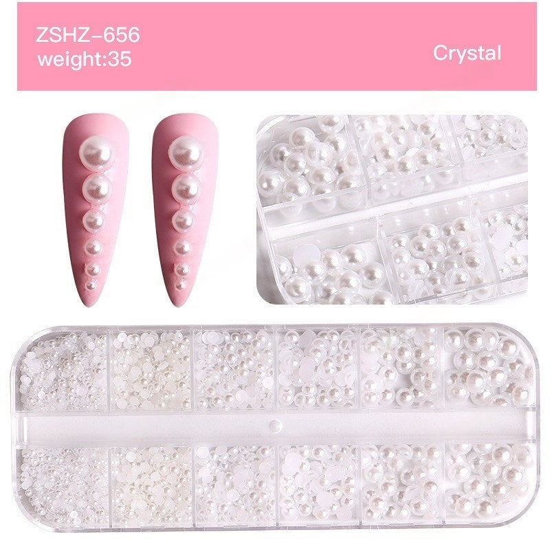 Half-Round Flat-Back Pearl Nail Art Mix