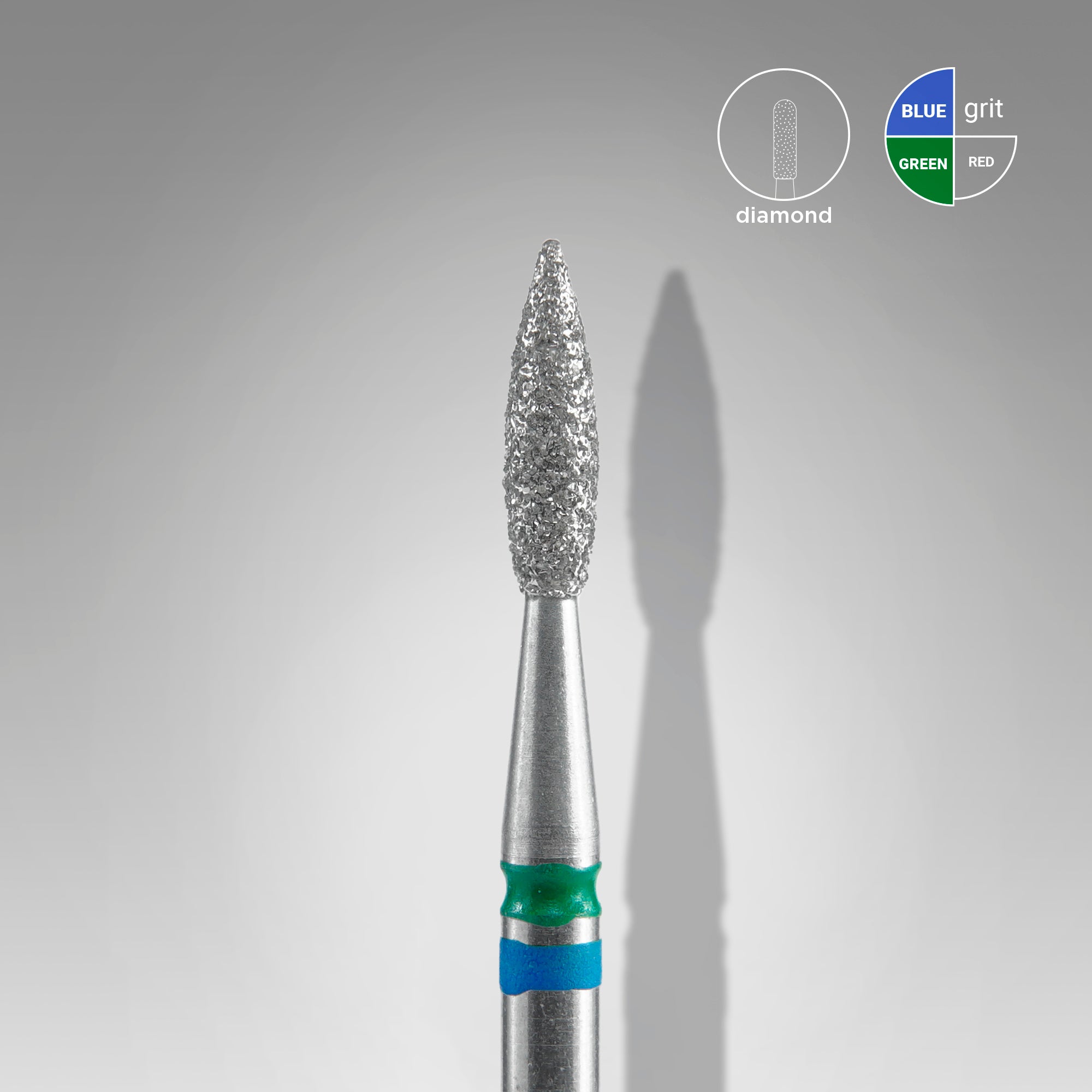 STALEKS PRO EXPERT DUO blue-green pointed flame diamond nail drill bit, 2.1 × 8 mm