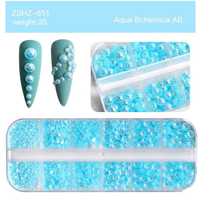Half-Round Flat-Back Pearl Nail Art Mix