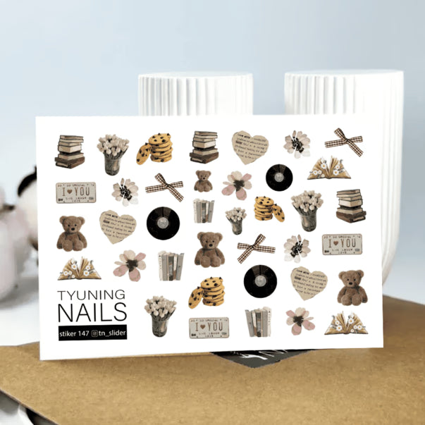Tyuning Nails Nail Sliders №147 – Teddy Bear, Books & Cookies product sheet