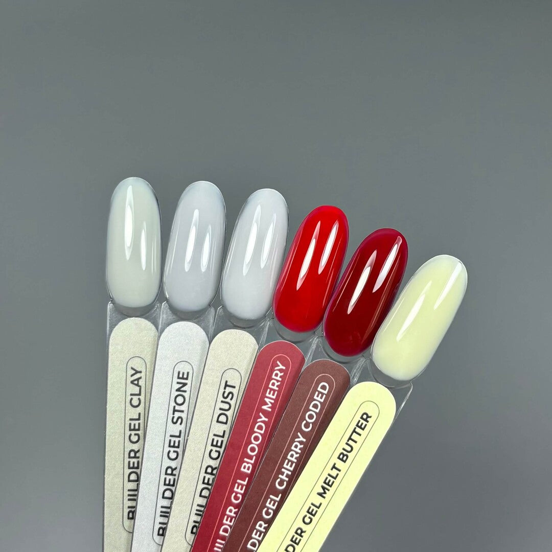  Set of Touch nail gel polish samples with names on a gray background