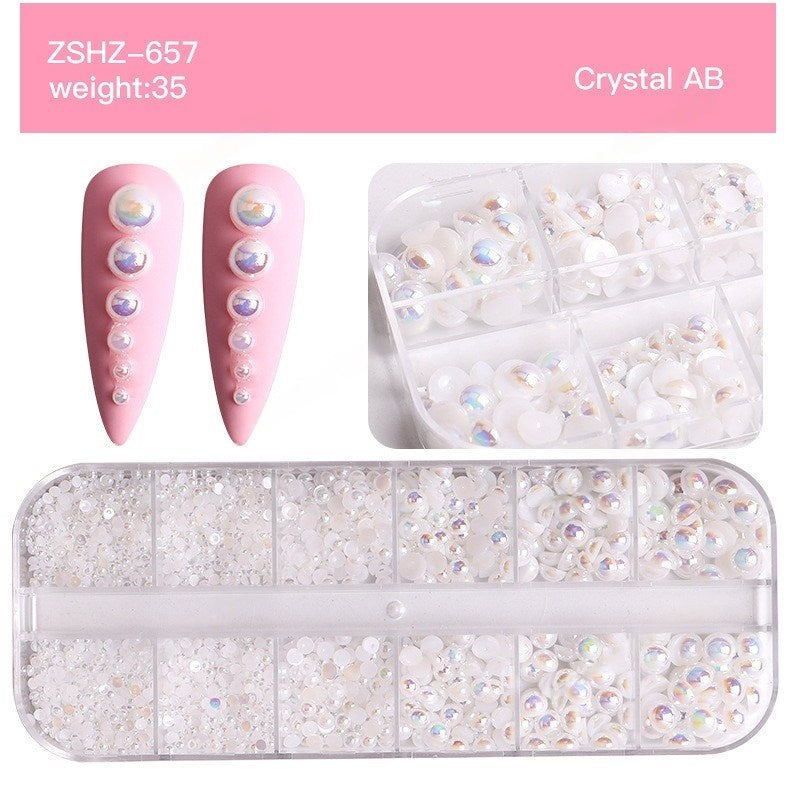 Half-Round Flat-Back Pearl Nail Art Mix
