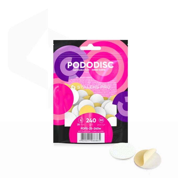STALEKS PRO EXPERT 25 PODODISC L adhesive pedicure files on soft foam 240 grit pack of 50 
