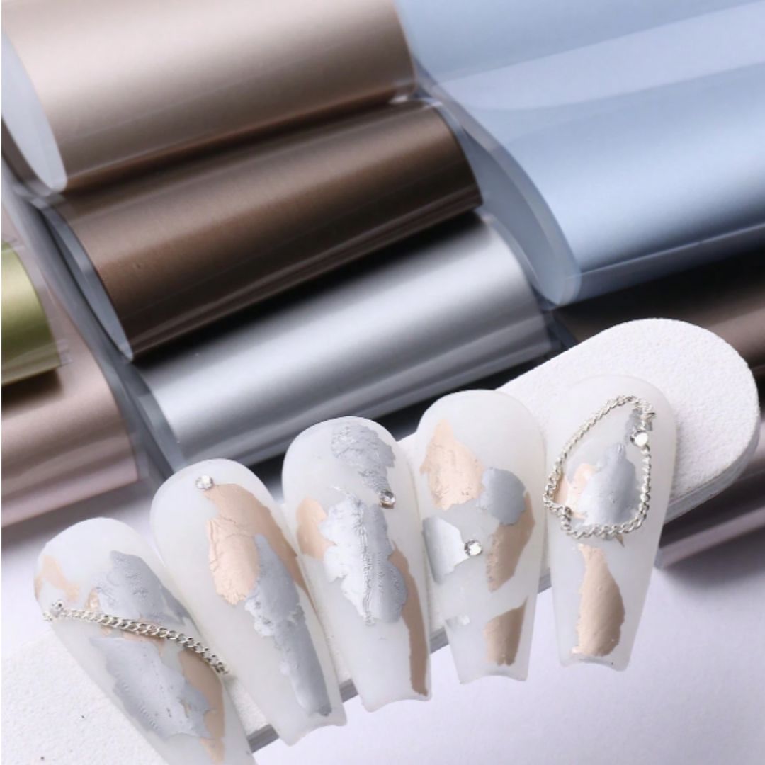 Silver & Cool Gold Transfer Nail Foil Set (10 Designs) - NailGlow Supplies