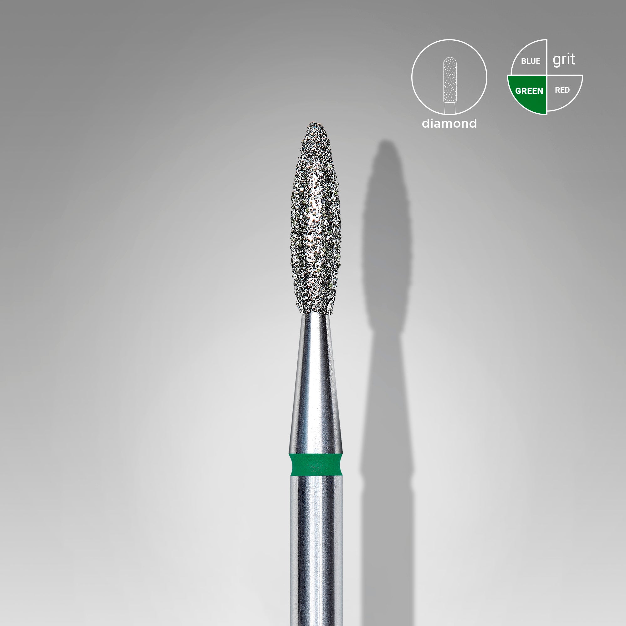 STALEKS PRO EXPERT green flame diamond nail drill bit, 2.1 × 8 mm