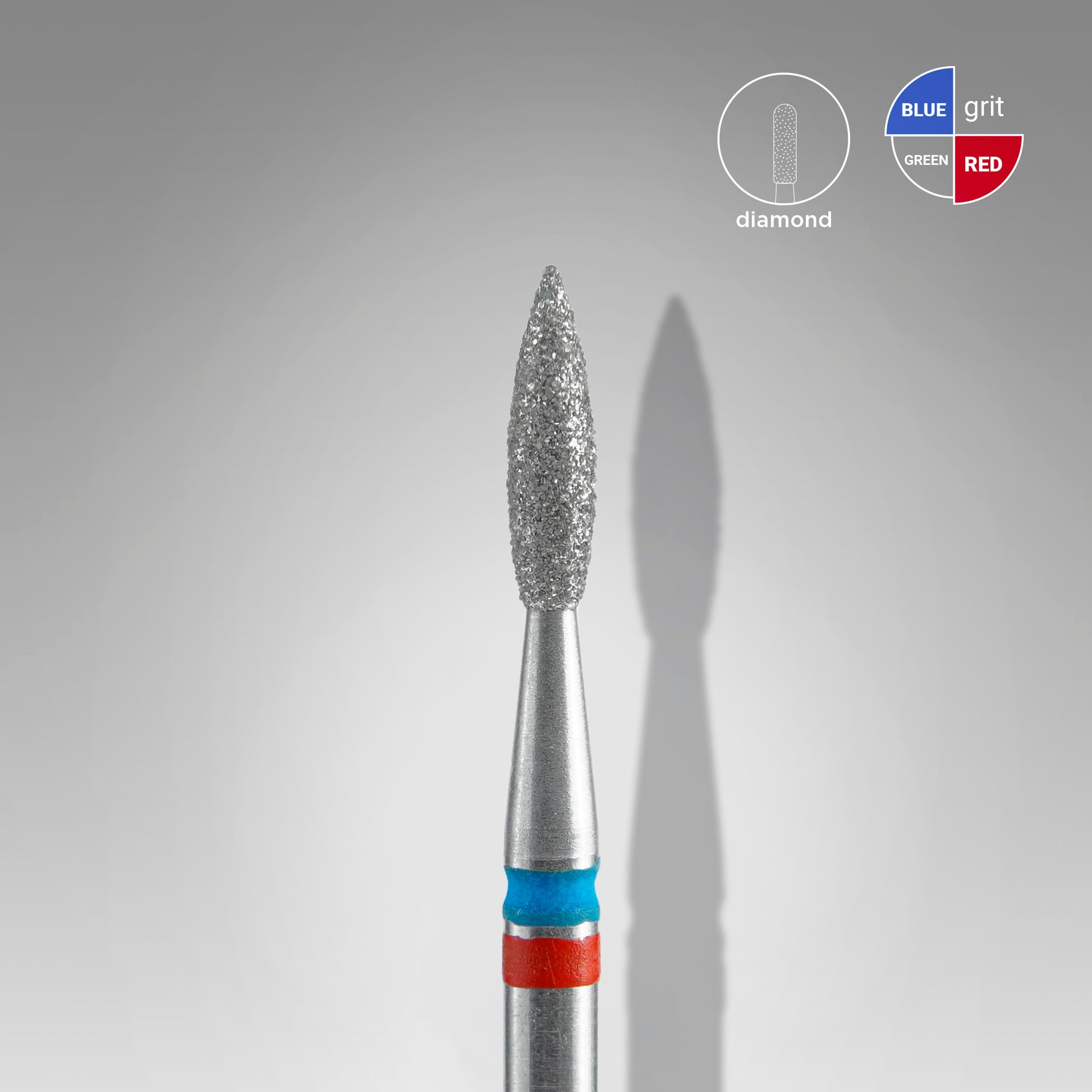 STALEKS PRO EXPERT DUO red-blue pointed flame diamond nail drill bit, 2.1 × 8 mm